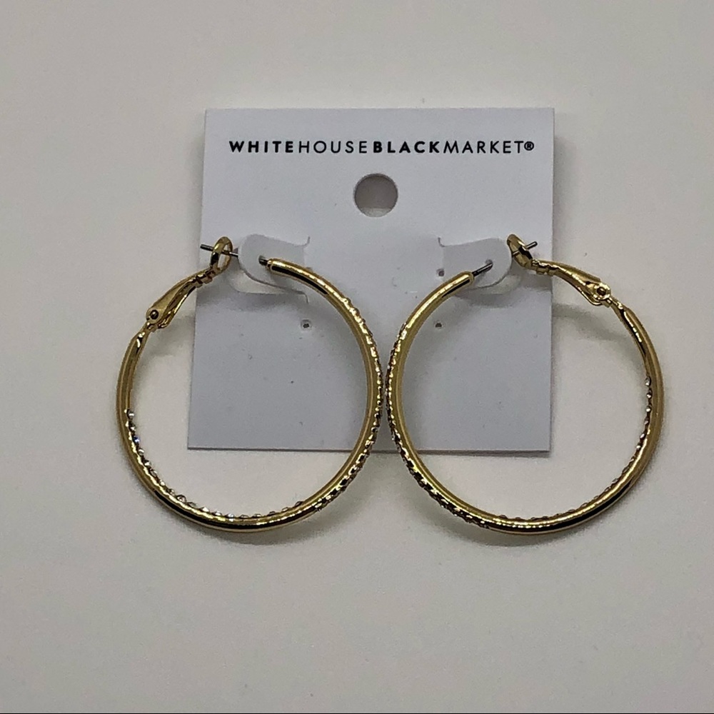 WHBM Gold Hoops Adorned with Pave Stones